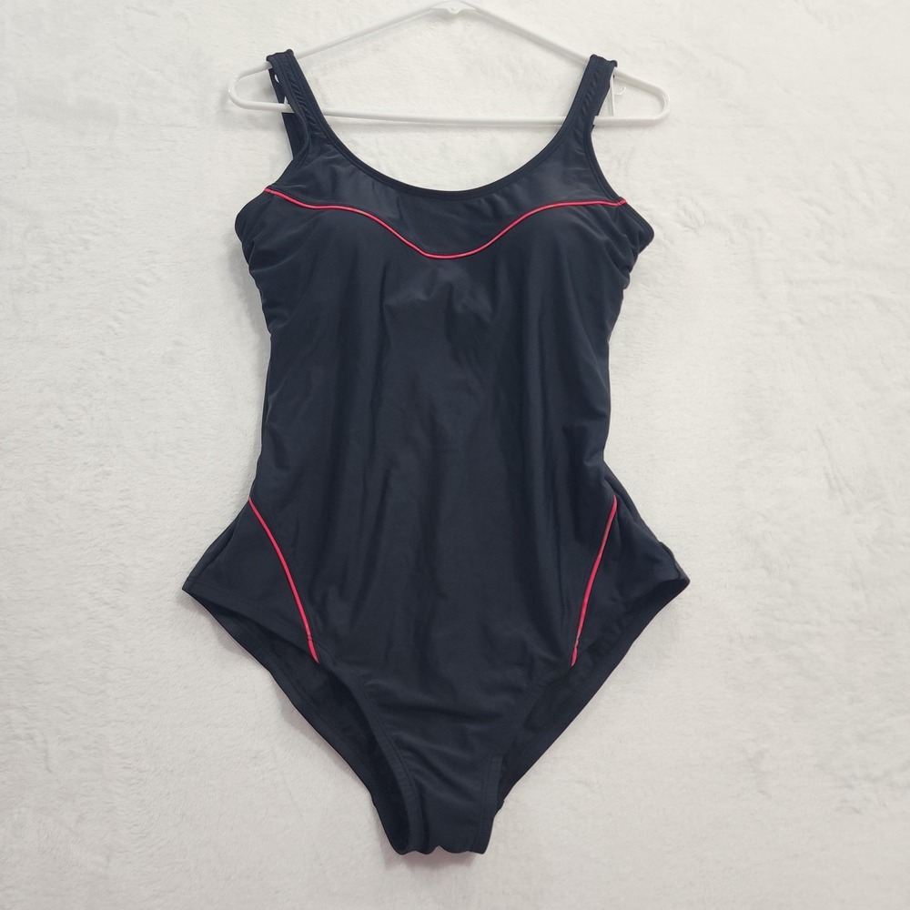 Catalina Swimsuit Womens L Black Pink One Piece Padded Built In Bra Stretch Swim